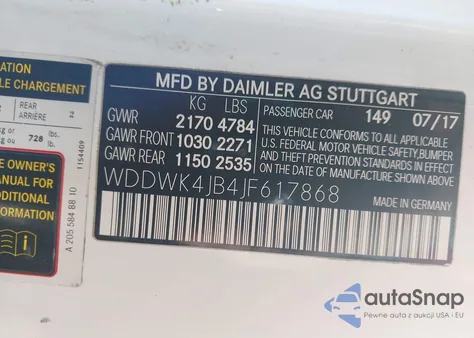 2018 Mercedes-Benz C 300 z USA, uszkodzony, nr VIN WDDWK4JB4JF617868